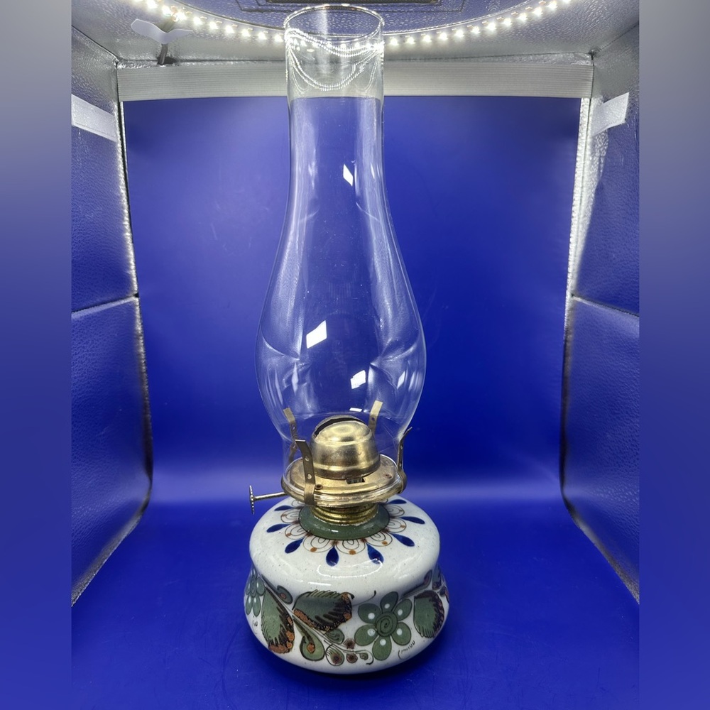 Vintage El Palomar Stoneware Oil Kerosene Lamp Folk Art Pottery